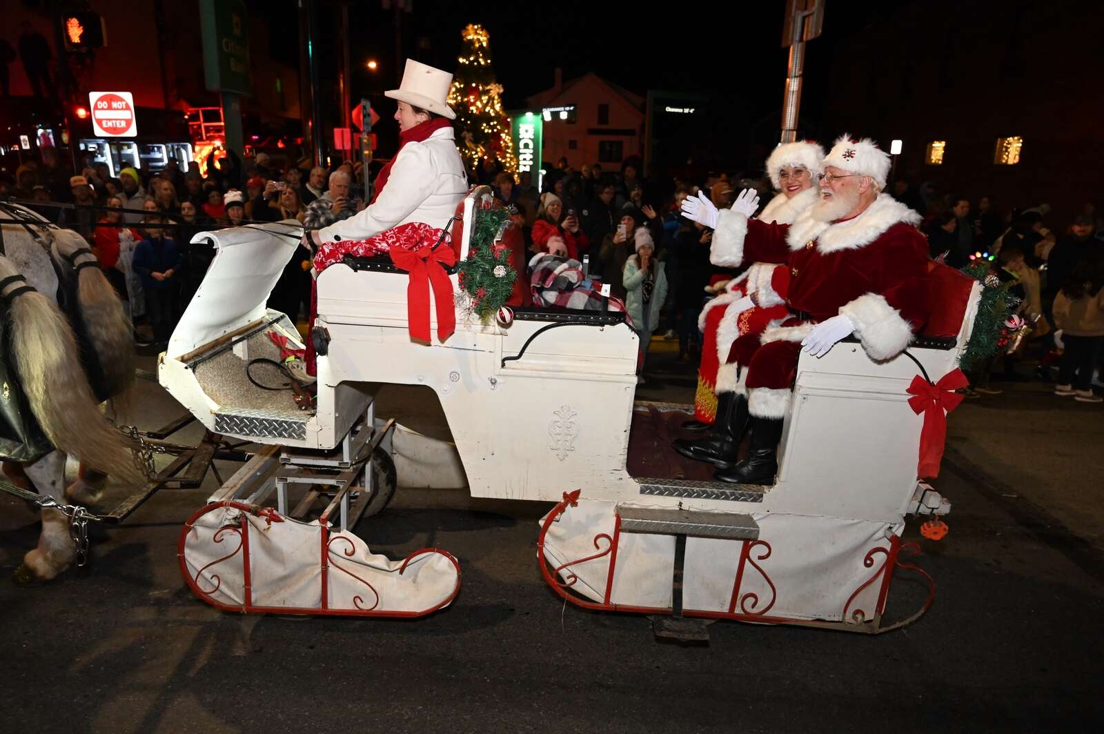 Santa and Mrs. Claus greet during the Miracle on Main
