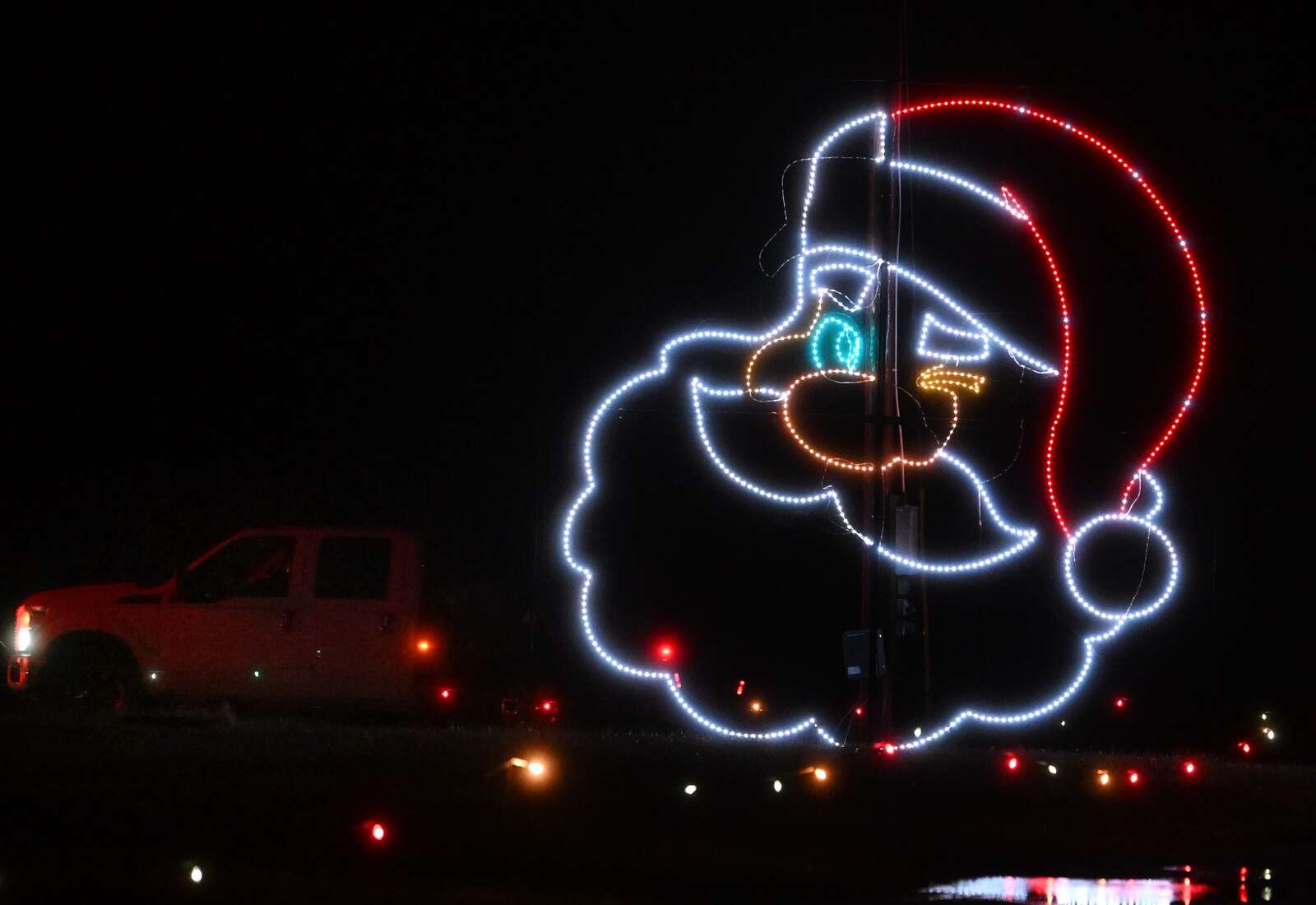 Santa’s face glows at the Big Butler Holiday Spectacular
