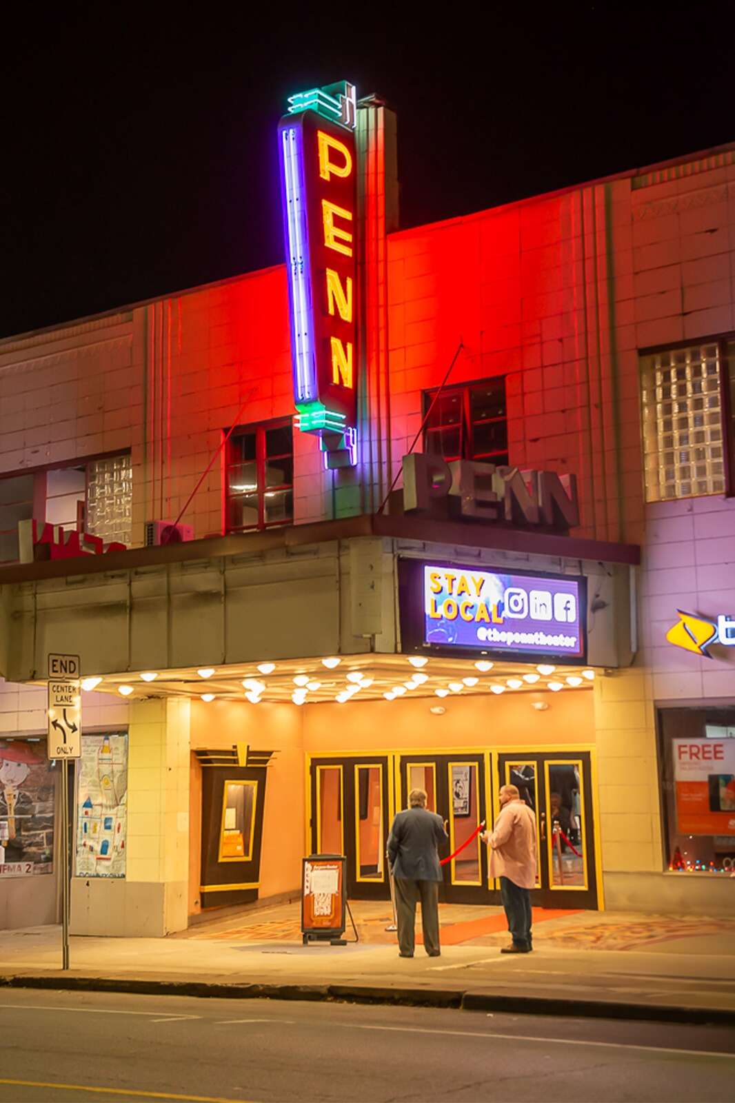 The Penn Theater marquee was lit up for a private event