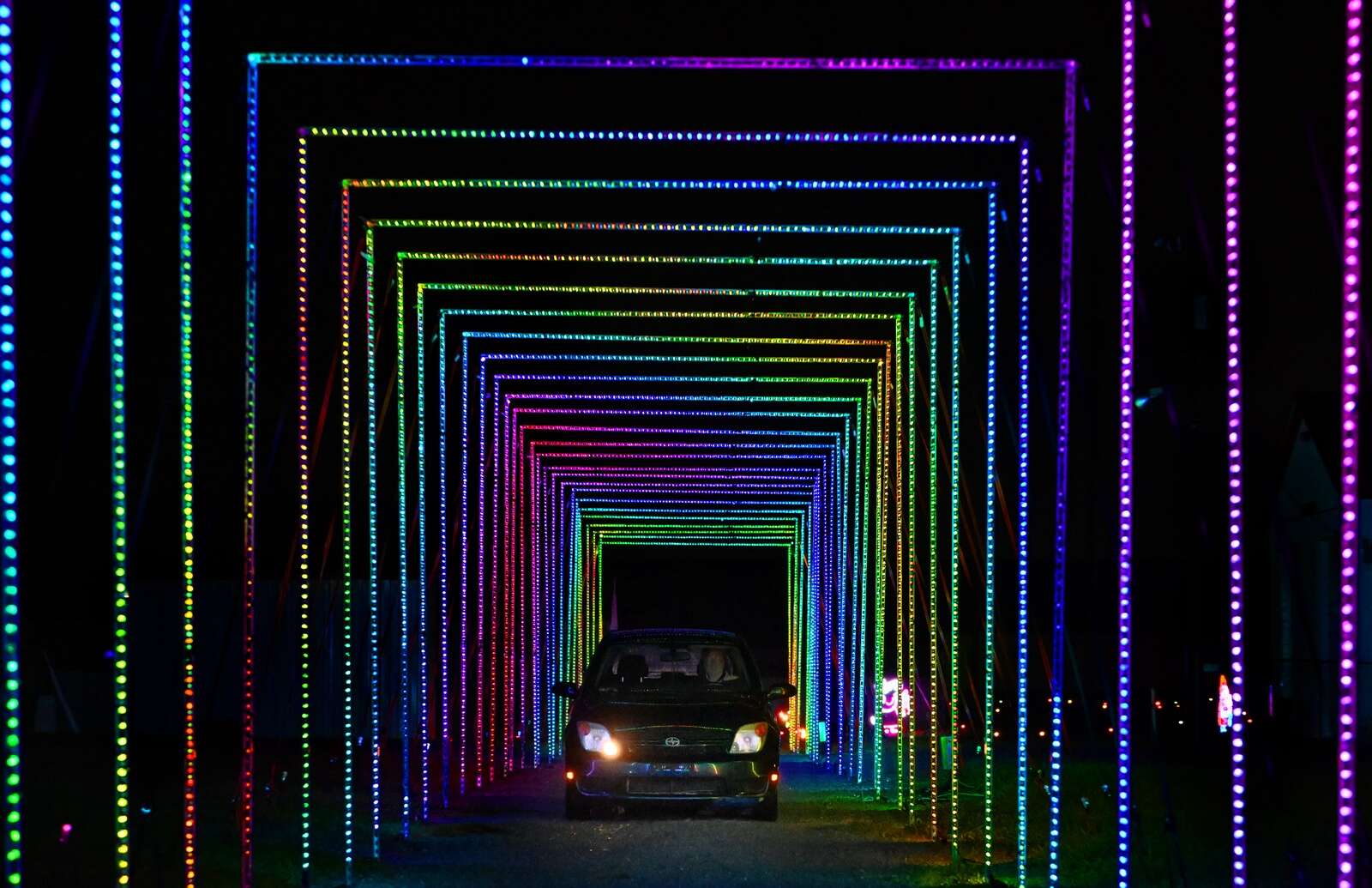 A car enters the Light Tunnel at the Big Butler Holiday Spectacular