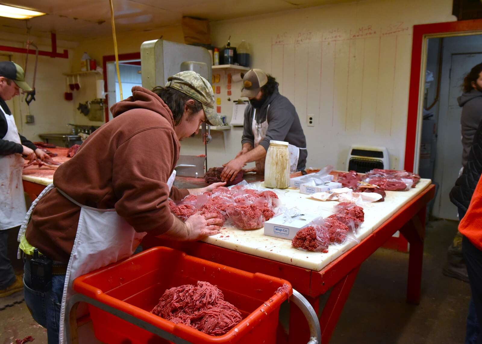 James Barnes gets venison ready for packaging at Bims Boloney