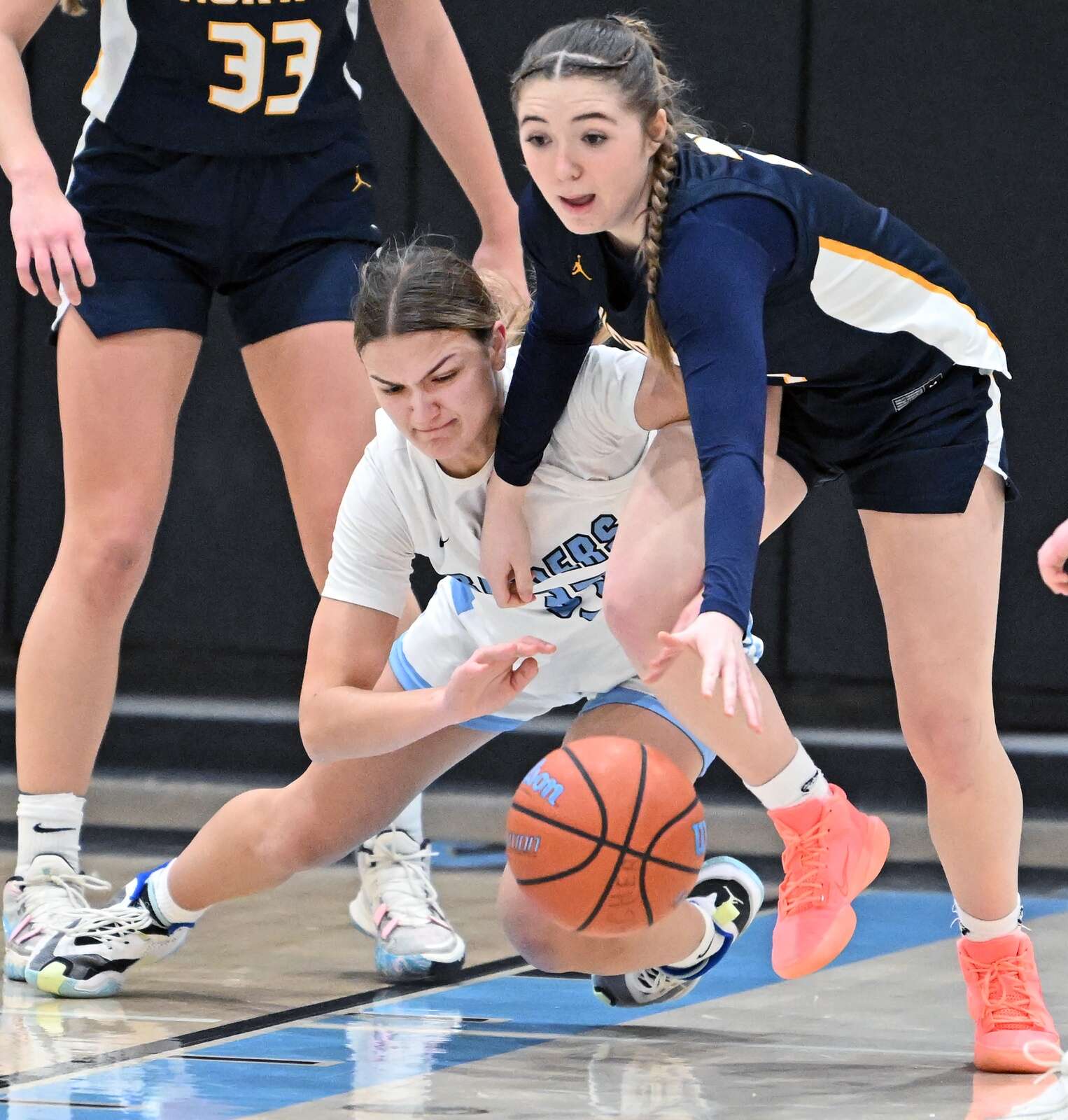Seneca Valley Emerson Peffer fights for a loose ball