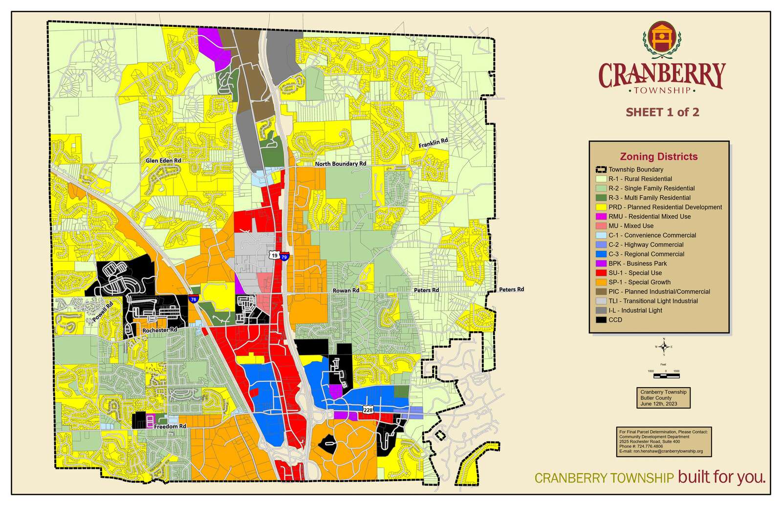 The zoning map for Cranberry Township as of November 2023