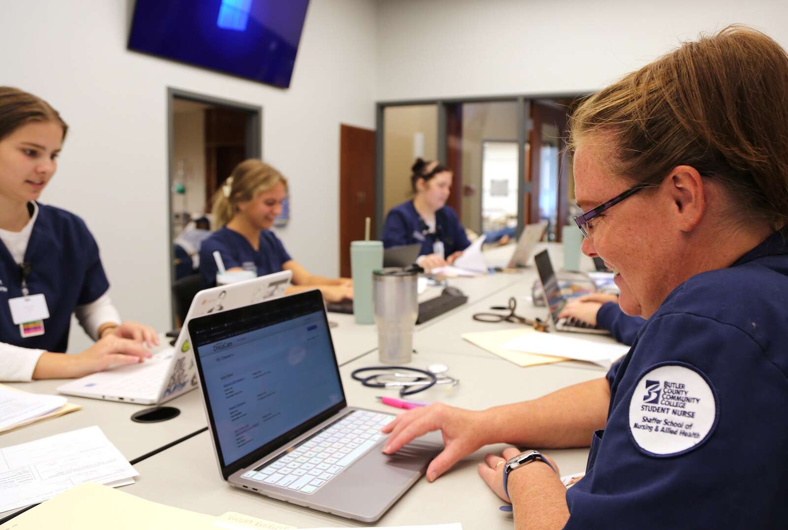 Butler County Community College nursing students study outside a simulation room